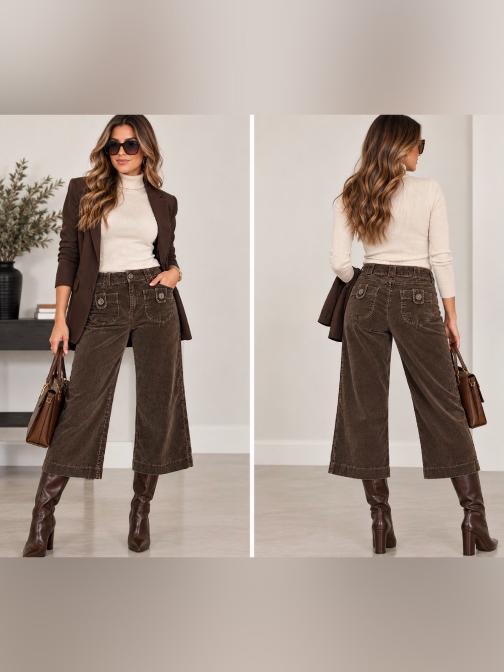 INC International Concepts Wide-Leg Corduroy Crop Pants in Dark Brown